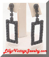 Vintage Black Rhinestones Rectangle Dangling Earrings