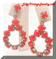 Vintage Opaque Red Rhinestones Dangling Earrings