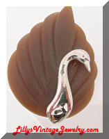 Figural Modern Swan Plastic Silver Brooch