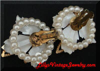 White Plastic AB Rhinestones Flower Vintage Earrings