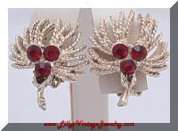 Vintage Gold tone Wild Red Rhinestone Earrings
