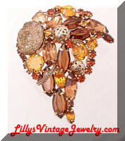 DeLIZZA and Elster Amber Topaz Rhinestones Brooch