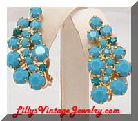 Vintage DeLizza and Elster Turquoise Rhinestone Earrings