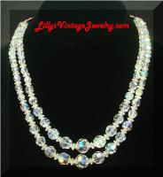 Vintage 2 Strands AB Crystals Necklace