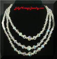 Vintage 3 Strands AB Crystals Necklace