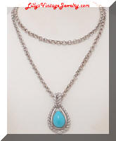 Vintage AVON Silver tone Turquoise Pendant Necklace