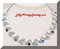 Vintage CORO Blue Rhinestones Silver tone Necklace