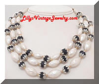 DEAUVILLE Black White Beads Vintage Necklace