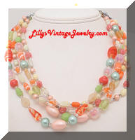 Vintage FLORENZA Glasss Beads 4 Strands Necklace