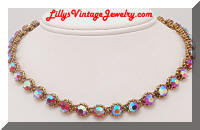 HollyCraft 1958 AB Pink rhinestones Necklace