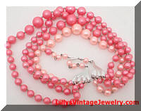 Vintage JAPAN Pink Beads 4 Strand Necklace