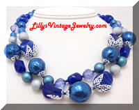 Vintage Blue Beads JAPAN 3 Strands Necklace