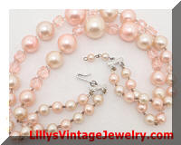 Vintage JAPAN 2 Strands Pale Pink Pearls Beads Necklace