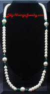Pretty faux Pearls Green Beads Long Necklace