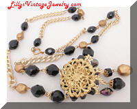 Vintage Black Gold Beads Dangle Pendant Necklace