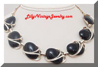 Vintage Black Plastic Ovals Golden Necklace