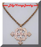 Antiqued Gold tone Maltese Cross Pendant Necklace