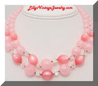 Vintage 2 Strand Pink Moonglow Beaded Necklace