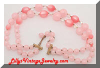 Vintage 2 Strand Pink Moonglow Beaded Necklace