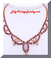 Gorgeous faux Opal Purple Rhinestones Fringe Necklace