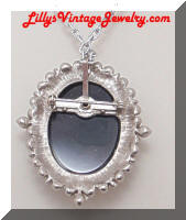 Vintage Hematite Silver Cameo Brooch Necklace Combo