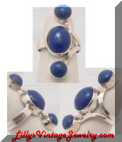 925 Sterling Silver blue stones modernist cocktail ring