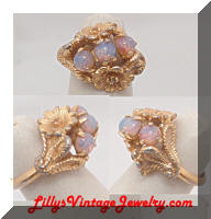 Vintage AVON Golden Flowers Opals Cocktail Ring
