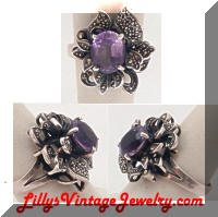 Vintage Sterling 925 Purple Rhinestone Floral Ring