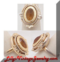 Vintage WHITING and DAVIS Amber Rhinestone Cocktail Ring
