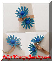 Cheerful Blue Enamel Flowers Vintage Ring