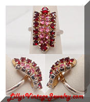 Red Pink Rhinestones Vintage Cocktail Ring
