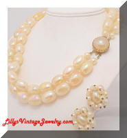 Vintage AUSTRIA Iridescent Yellow Beads Necklace Earrings Set