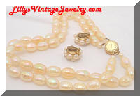Vintage AUSTRIA Iridescent Yellow Beads Necklace Earrings Set