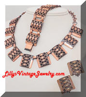 Vintage Copper Modernist Necklace Bracelet Earrings Set