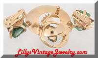Vintage CORO Golden Jade Retro Brooch Earrings Set