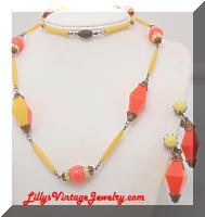 Deco Yellow Orange Plastic Beads Enamel Necklace Earrings Set