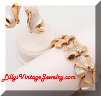 Vintage JUDY LEE Brushed Silver tone Golden Bracelet Earrings Set