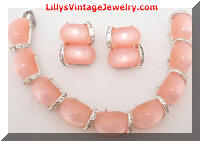 Vintage KRAMER Pink Moonglow Rhinestones Bracelet Earrings Set