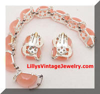 Vintage KRAMER Pink Moonglow Rhinestones Bracelet Earrings Set