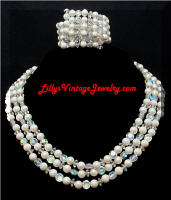Vintage LAGUNA faux Pearls Crystals Necklace Wrap Bracelet Set