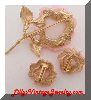 JJ Pink Roses Brooch and Earrings set