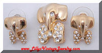 Gold tone Elephant Rhinestones Brooch Earrings Set