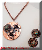 REBAJES Copper Sun & Birds Pendant Necklace & Earrings Set