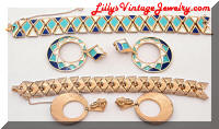 Vintage TRIFARI 1960's Enamel Bracelet Earrings Set