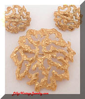 Vintage Trifari golden coral brooch and earrings set