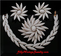 Vintage TRIFARI White Inserts Brooch Bracelet Earrings Set