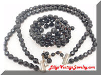 Vintage Black Glass Beads Necklace Bracelet Set