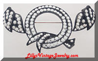 Vintage Japanned White Rhinestones Circle Brooch Earrings Set