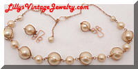 Vintage Caged faux Pearls Necklace and Earrings Set