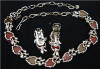 Vintage Orange Lucite AB Rhinestones Necklace Earring set